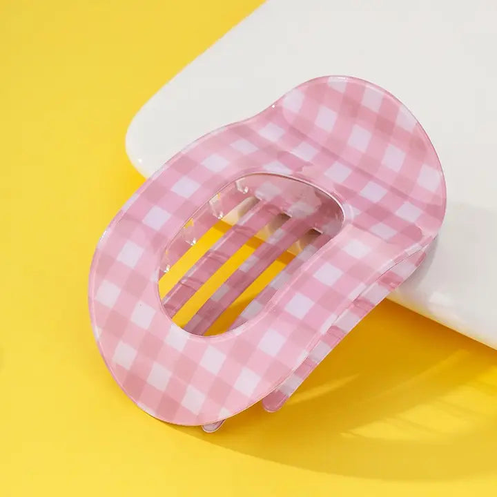 Pink Gingham Lay Flat Claw Clip