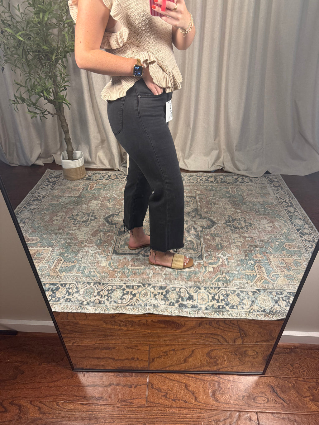 Midnight Raw Hem Cropped Denim