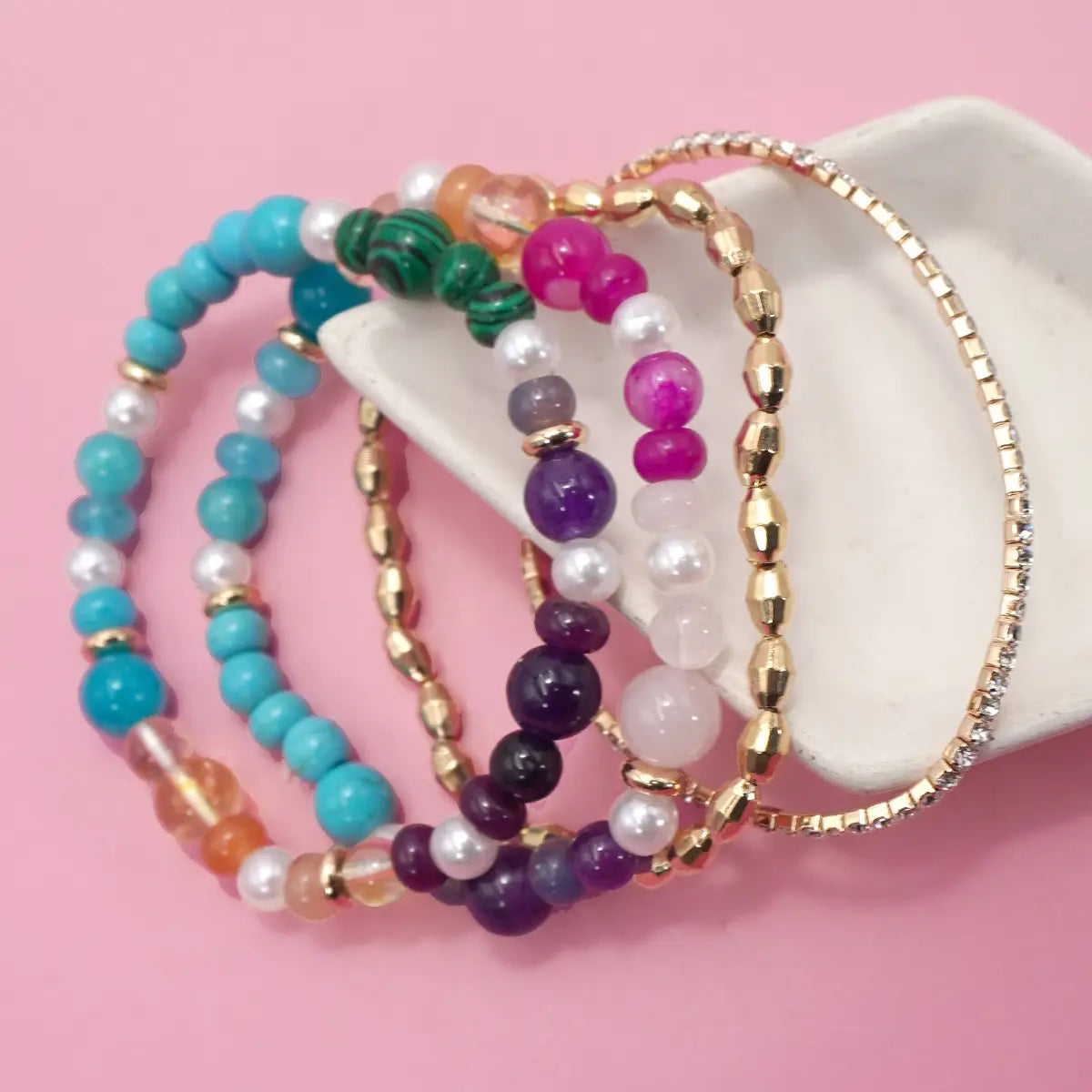 Multi Colored Glass Beaded Bracelet