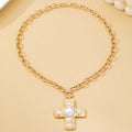 Hammered Cross Pearl Necklace