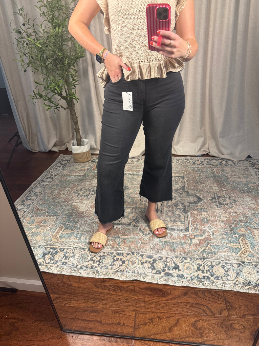 Midnight Raw Hem Cropped Denim