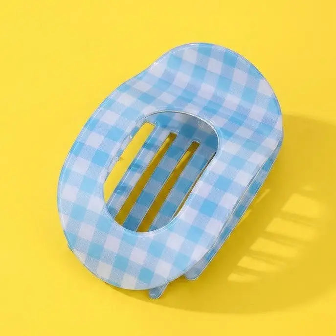 Blue Gingham Lay Flat Claw Clip