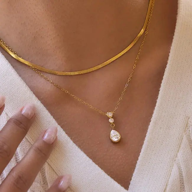 Diamond Drop Layered Necklace
