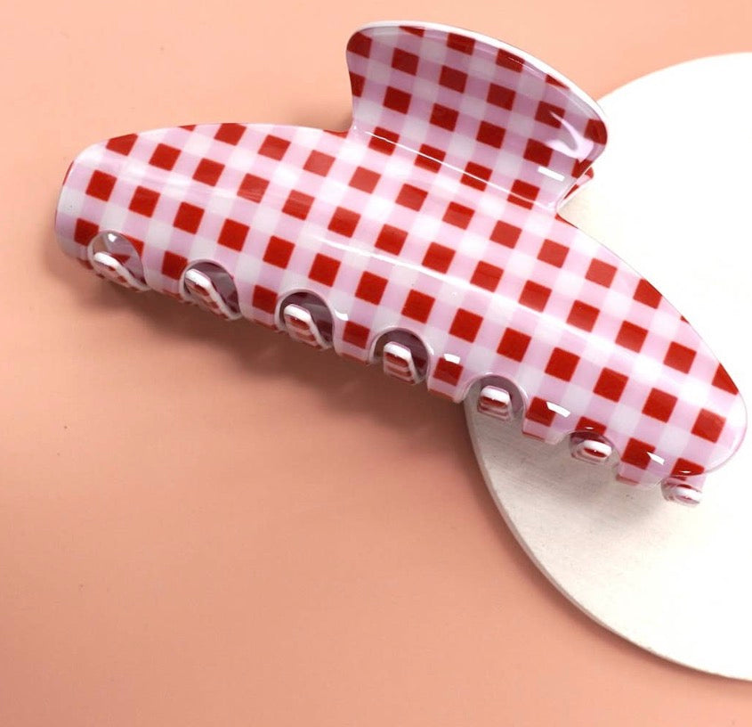 Red Gingham Claw Clip