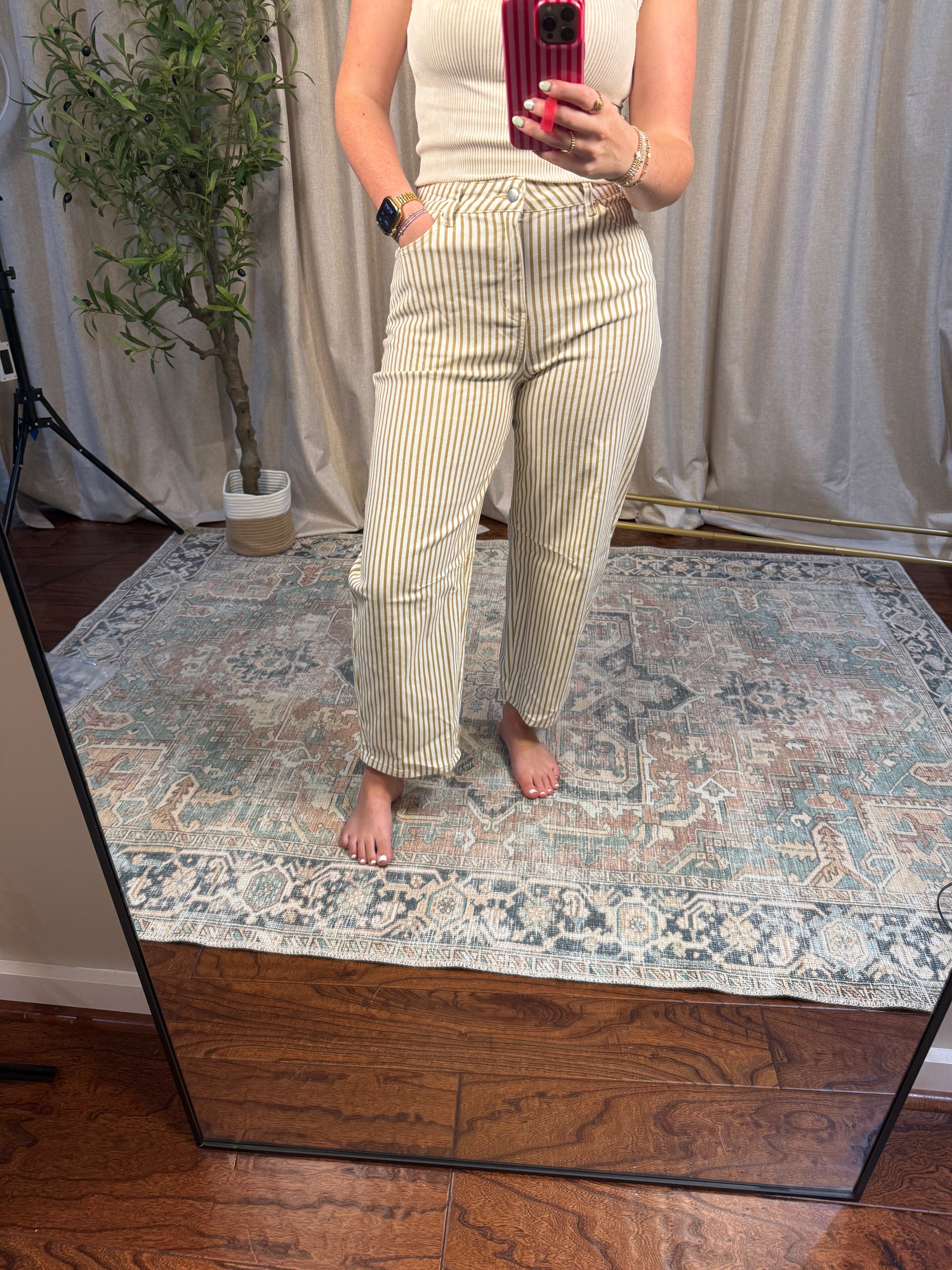Sand  Stripe Barrel Jeans