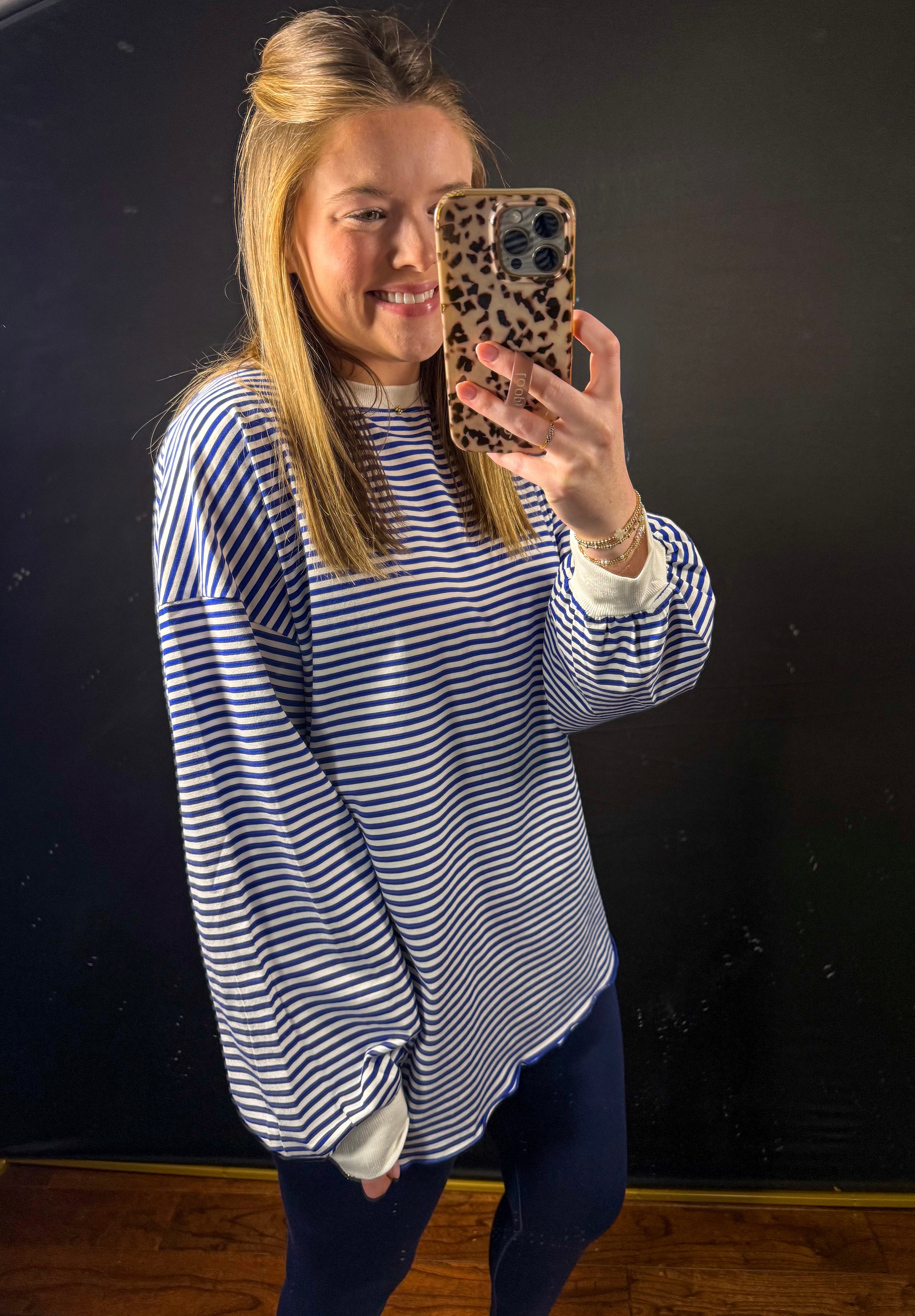 Blue & White Striped Oversized Top