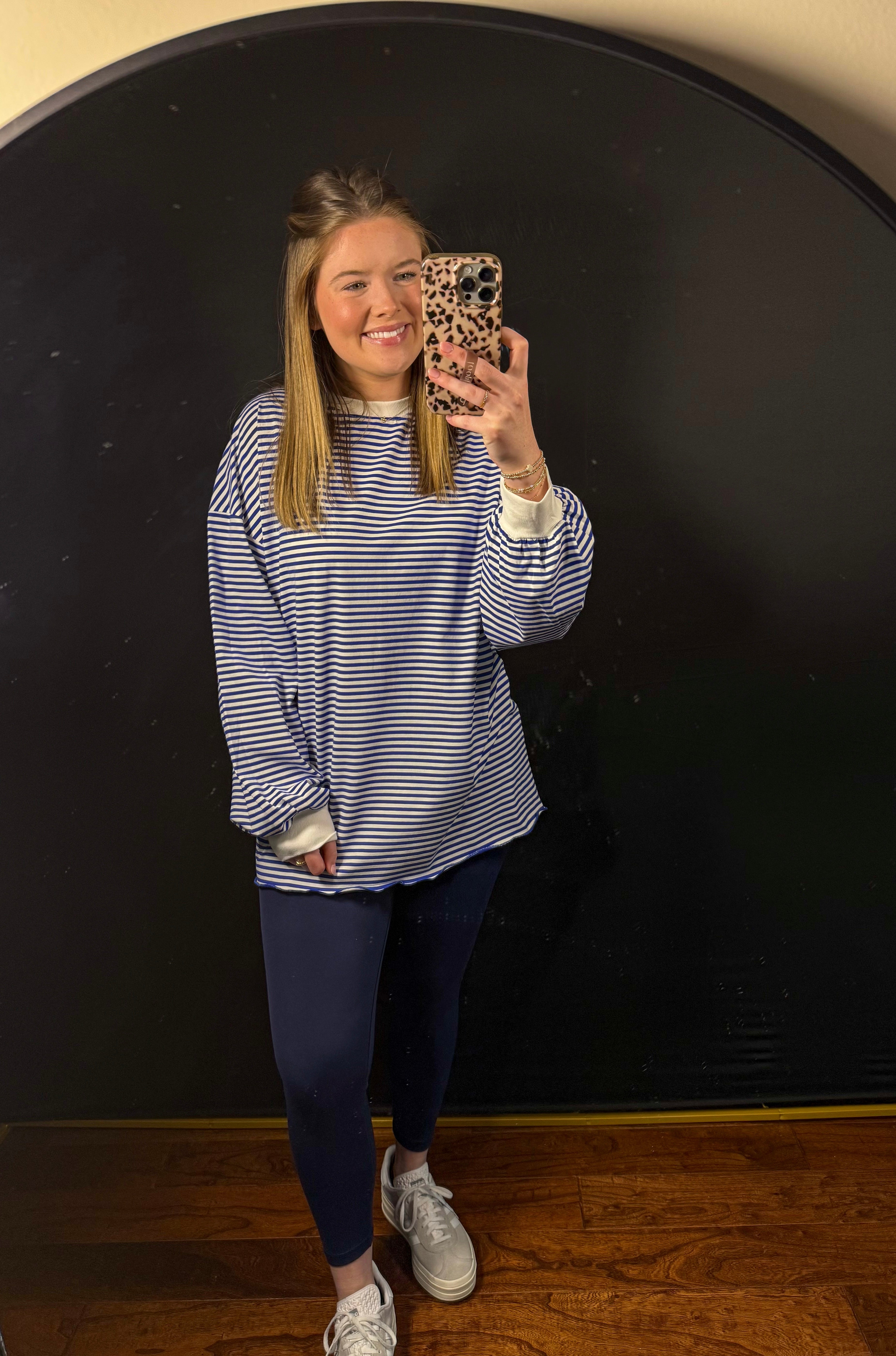 Blue & White Striped Oversized Top
