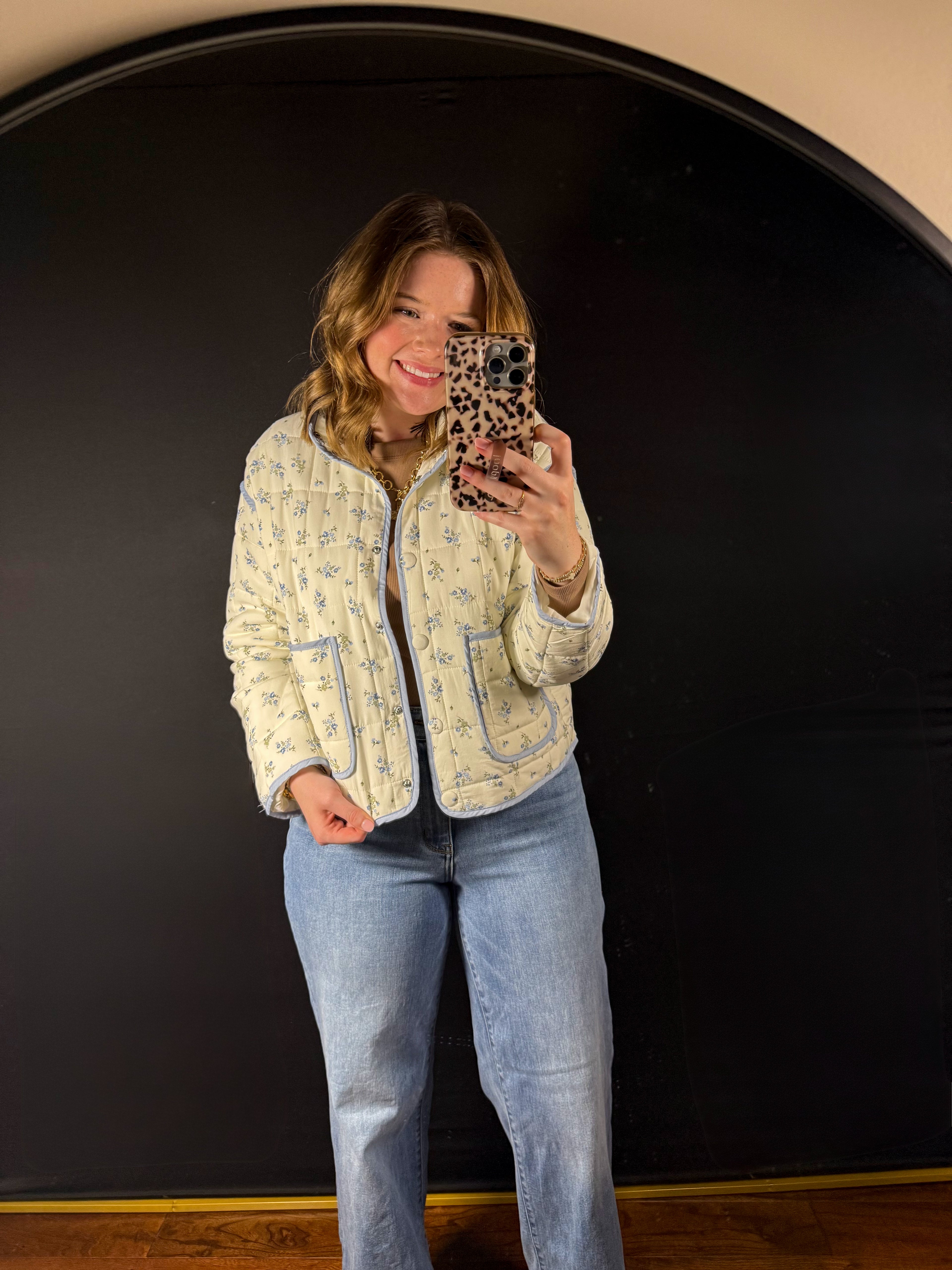 Floral Quilted Button-Front Jacket